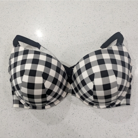 Torrid Curve 360 Back Smoothing Push-Up Plunge Bra Black White Plaid Check 42DDD - Picture 3 of 11